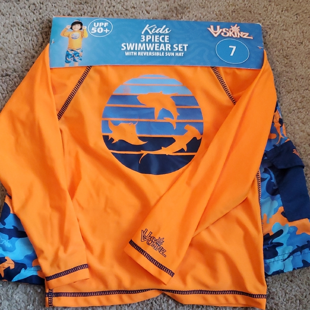 Kids 3-Piece Swimwear Set - Orange and Blue